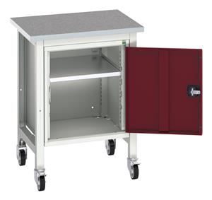 16922203.** verso mobile workstand with cupboard & lino top. WxDxH: 700x600x930mm. RAL 7035/5010 or selected